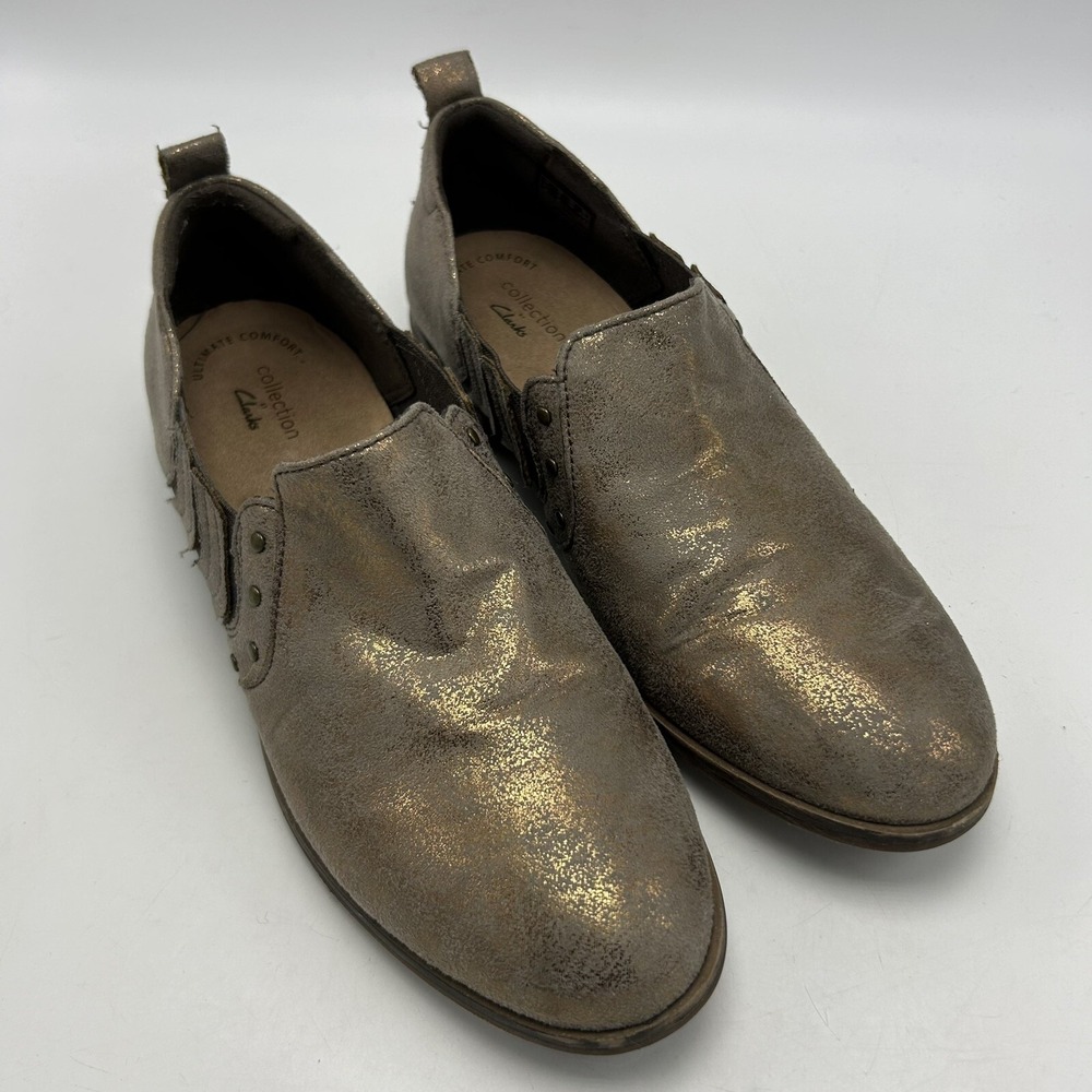 Clarks Collection Loafers Womans 8 M Bootie Studded Slip On Trish Bell Bronze